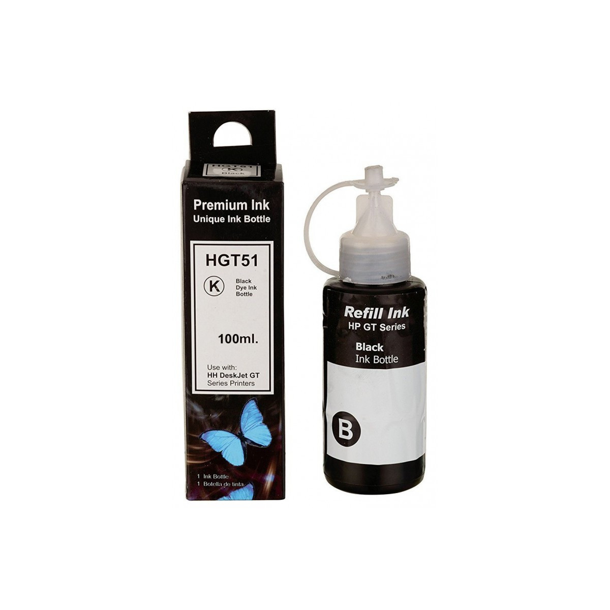 BOUTEILLE D'ENCRE ADAPTABLE HP HGT51 90ML NOIR
