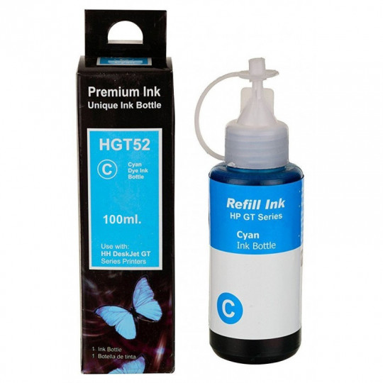 BOUTEILLE D'ENCRE ADAPTABLE HP HGT52 - 100 ML - CYAN