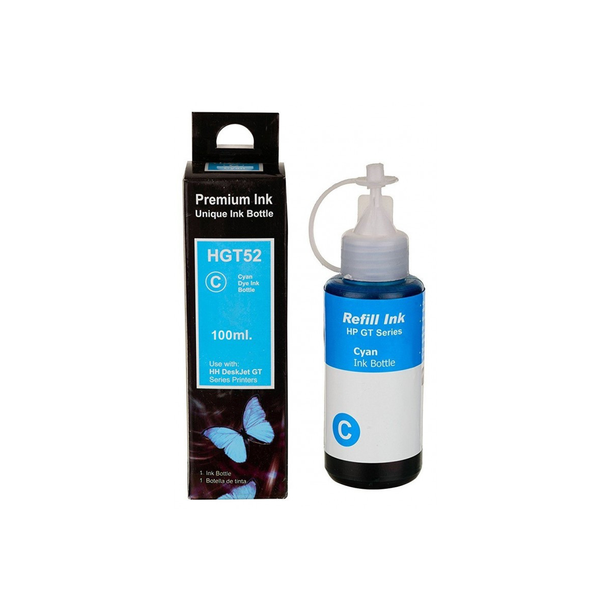 BOUTEILLE D'ENCRE ADAPTABLE HP HGT52 - 100 ML - CYAN