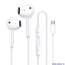 OREILLETTE FILAIRE TYPE-C BR09 BLANC | Agora.tn