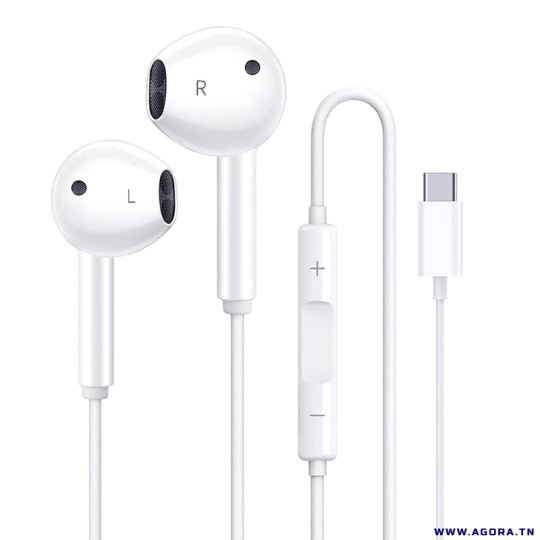 OREILLETTE FILAIRE TYPE-C BR09 BLANC | Agora.tn