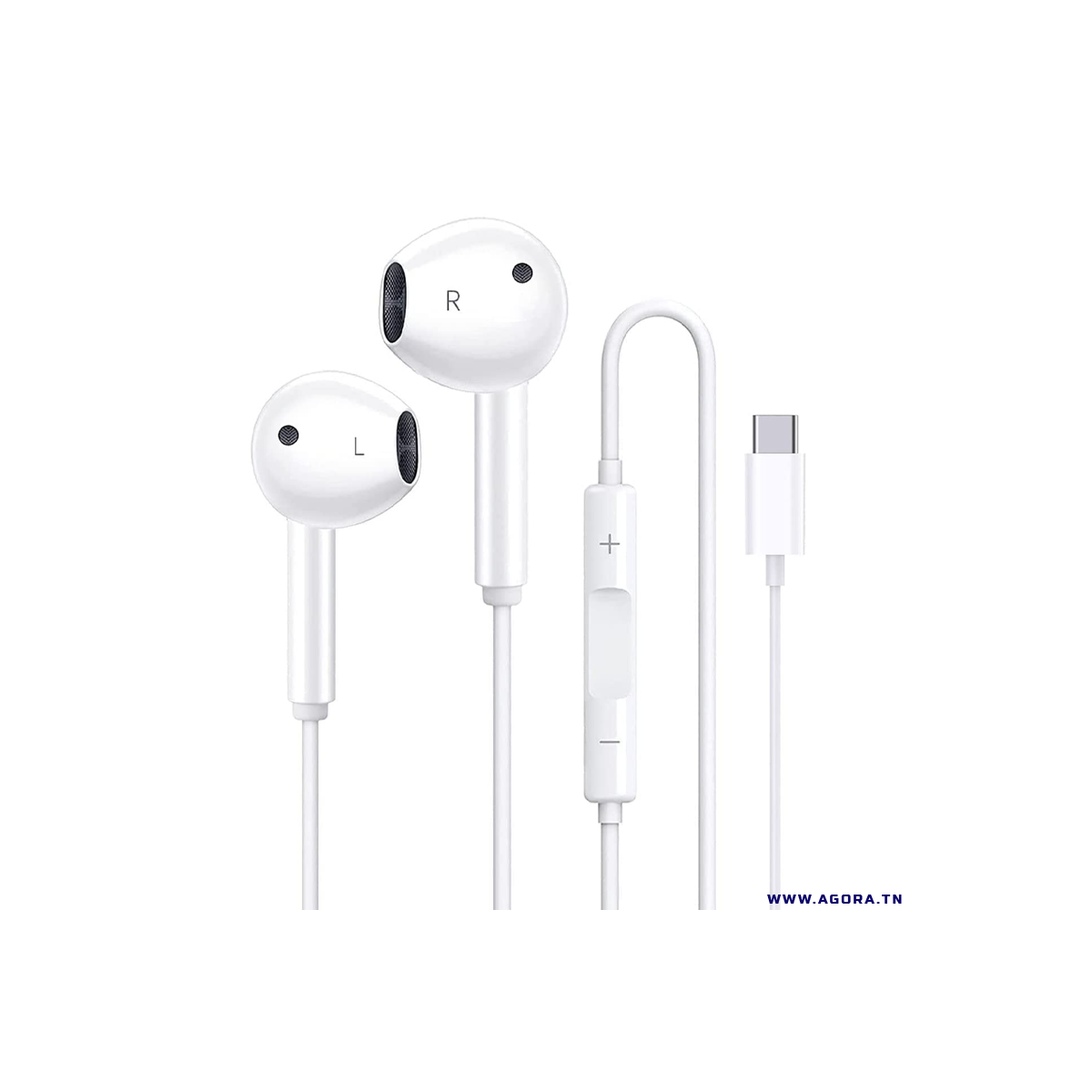 OREILLETTE FILAIRE TYPE-C BR09 BLANC | Agora.tn