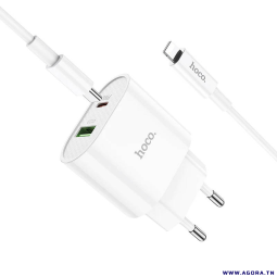 CHARGEUR HOCO C95A 2 PORTS TYPE-C VERS LIGHTNING BLANC | Agora.tn