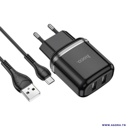 CHARGEUR HOCO N4 2 PORTS USB VERS MICRO USB | NOIR | Agora.tn