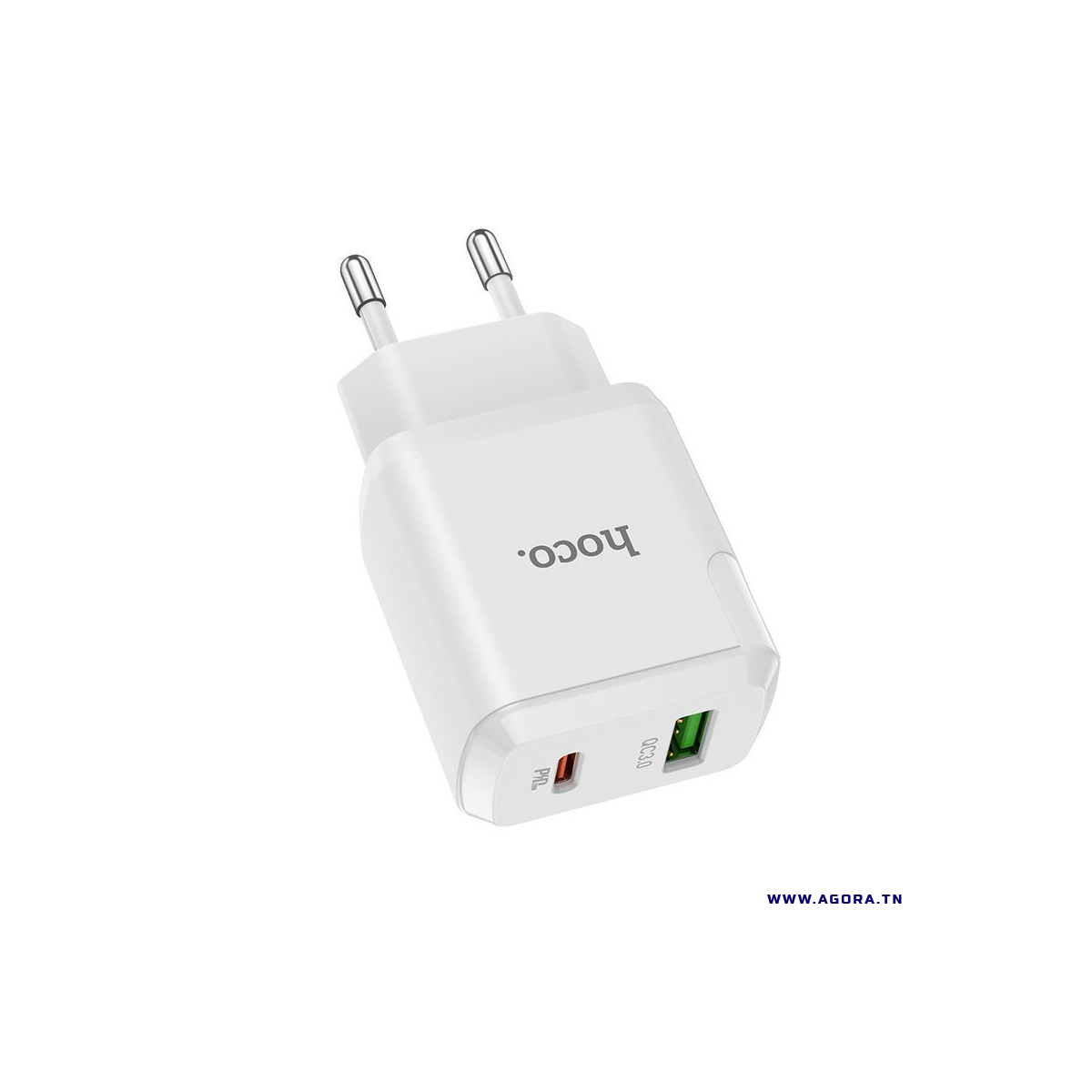 TÊTE CHARGEUR HOCO N5 2 PORT USB TO TYPE-C | BLANC | Agora.tn