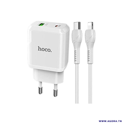 CHARGEUR HOCO N5 2 PORTS TYPE-C VERS LIGHTNING | BLANC | Agora.tn