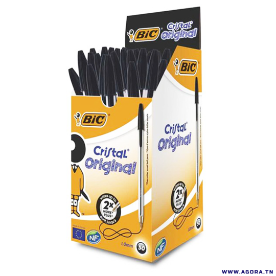 BOITE DE 50 STYLO BIC CRISTAL ORIGINAL | NOIR | Agora.tn