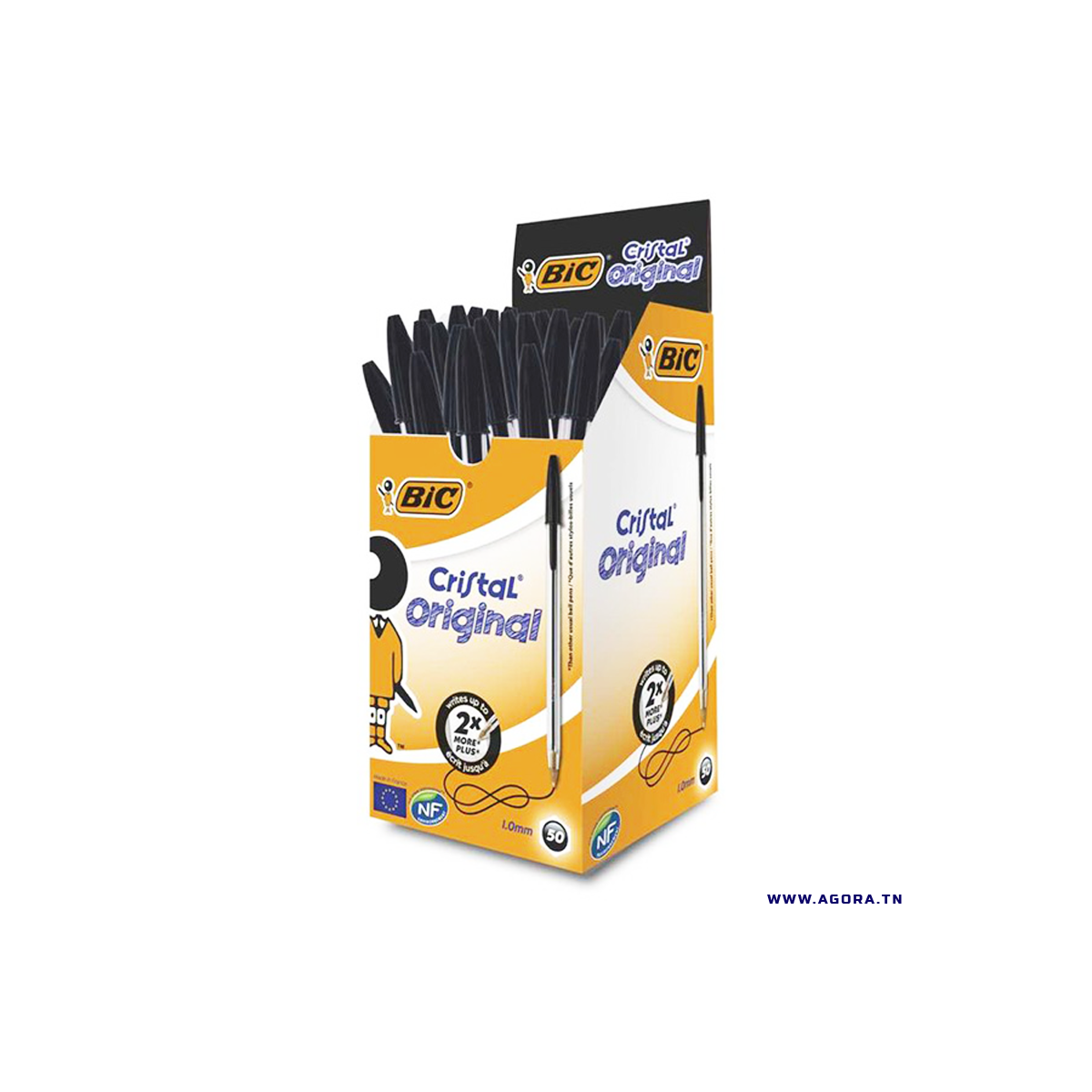 BOITE DE 50 STYLO BIC CRISTAL ORIGINAL | NOIR | Agora.tn