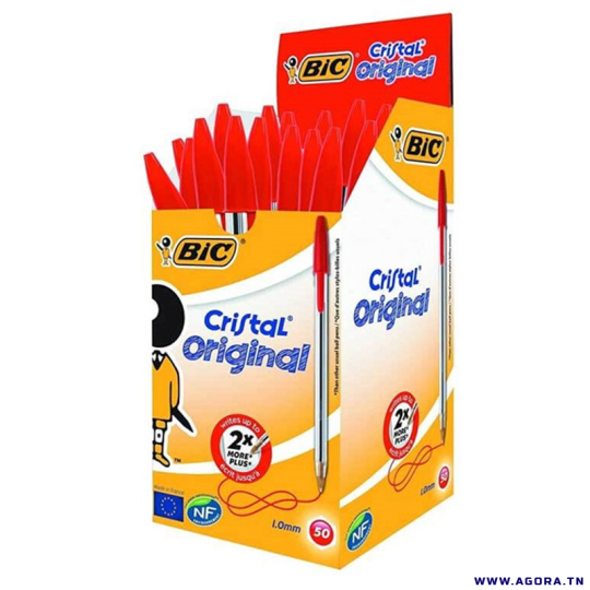 BOITE DE 50 STYLOS BIC CRISTAL ORIGINAL  | ROUGE | Agora.tn