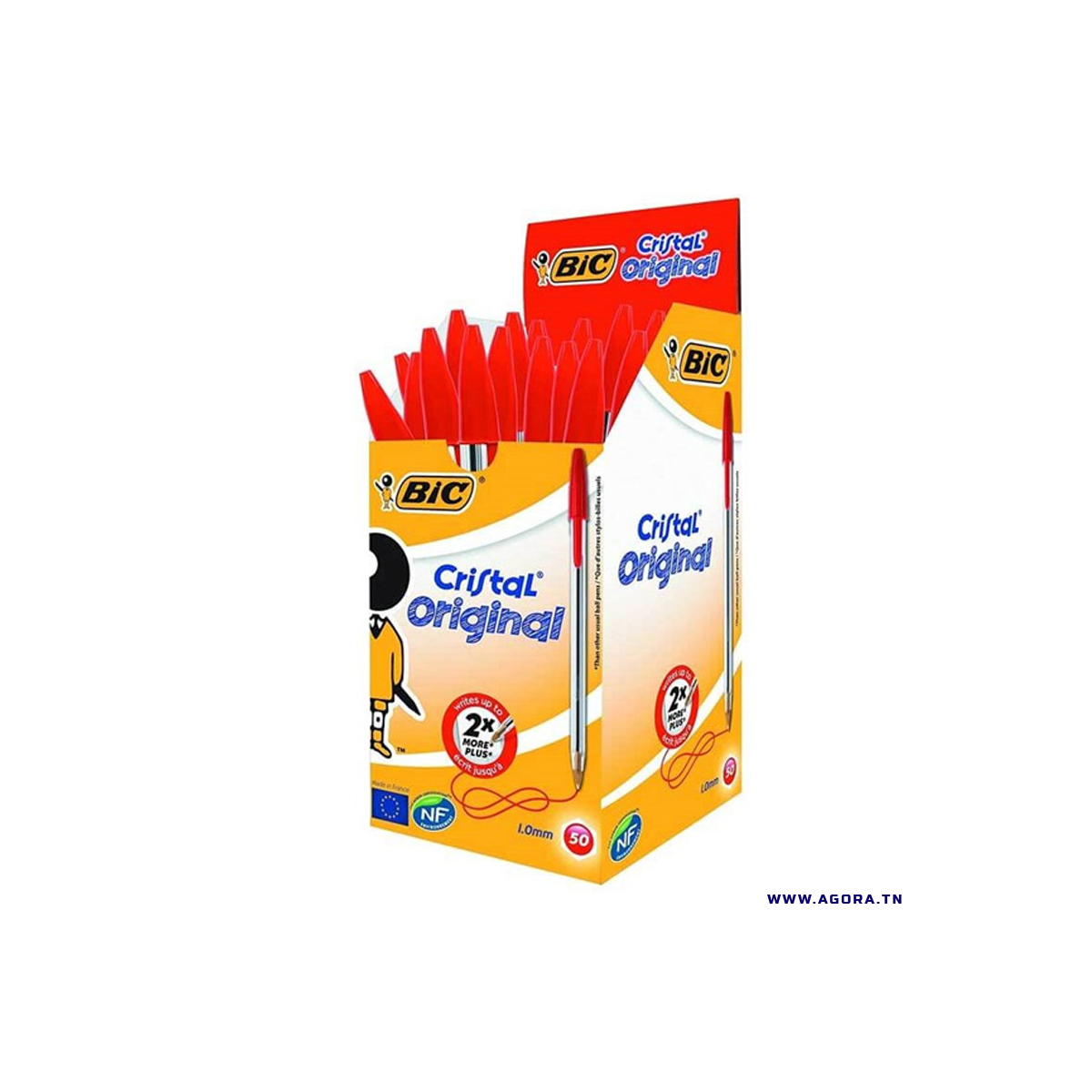 BOITE DE 50 STYLOS BIC CRISTAL ORIGINAL  | ROUGE | Agora.tn