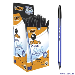 BOITE DE 50 STYLOS BIC CRISTAL SOFT | NOIR | Agora.tn