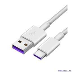 CABLE SMARTPHONE USB TYPE C 1M 5A BLANC