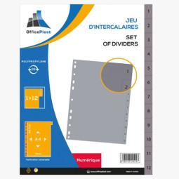 JEU DE 12 INTERCALAIRES OFFICE PLAST PP / A4 / GRIS